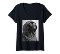 Mujer Noble Pug Caballero Medieval Fantasía Surrealista Arte de Perro Peculiar Camiseta Cuello V