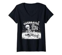 Mujer Noche de Margaritas Esqueleto sobrevalorada y todavía Linda Camiseta Cuello V