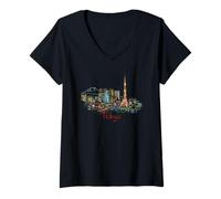 Mujer Noche de Tokio, Viaje a Japón, Recuerdo, Panorama, Ciudad, Regalo Camiseta Cuello V