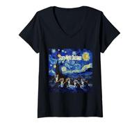 Mujer Noche Estrellada de Navidad Van Gogh Cat Lover Camiseta Cuello V