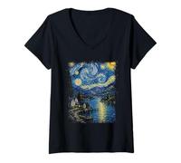 Mujer Noche Estrellada Lake District Reino Unido Camiseta Cuello V