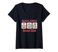 Mujer Noches de Juegos en Mahjong Social Club Camiseta Cuello V