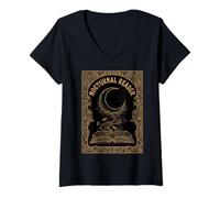 Mujer Nocturnal Reader Dark Academia Estética Amante de los Libros Luna Camiseta Cuello V
