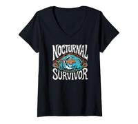 Mujer Nocturnal Survivor Night Shift Nurse Medical Coffee Camiseta Cuello V