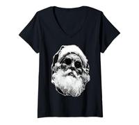 Mujer Noir Santa Claus en Gafas de Sol Navidad Pinceladas Arte Camiseta Cuello V