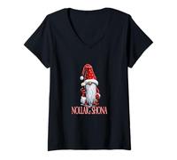 Mujer Nollaig Shona gnomo sosteniendo un Vaso de irlandés seco Stout Camiseta Cuello V