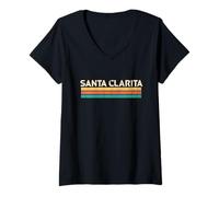 Mujer Nombre de Ciudad de Santa Clarita, California, EE. UU., Color clásico y Vintage Camiseta Cuello V