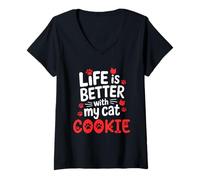 Mujer Nombre de Gato Cookie La Vida es Mejor con mi Galleta de Gato Camiseta Cuello V