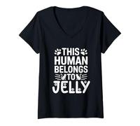 Mujer Nombre de gato Jelly Human pertenece a Cat Name Jelly Camiseta Cuello V