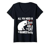 Mujer Nombre de Gato Personalizado Amigo Lindo Gatito Amante de Las Mascotas Camiseta Cuello V