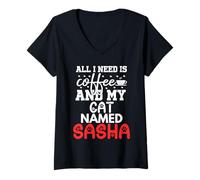 Mujer Nombre de Gato Sasha Gifts All I Need Is Coffee Cat Named Sasha Camiseta Cuello V