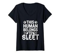 Mujer Nombre de gato Sleet Human Belongs to Cat Name Sleet Camiseta Cuello V