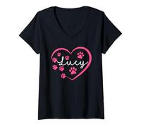 Mujer Nombre de I Love Lucy A Love Forever Heart Dog Paw Camiseta Cuello V
