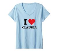 Mujer Nombre de Pila de I Heart Claudia Me encantan Las Cosas Personalizadas Camiseta Cuello V
