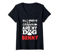 Mujer Nombre del Perro Benny Todo lo Que Necesita es café Mi Perro Llamado Benny Camiseta Cuello V