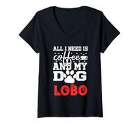 Mujer Nombre del Perro Lobo Todo lo Que Necesita es café Mi Perro Llamado Lobo Camiseta Cuello V