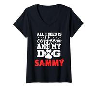 Mujer Nombre del Perro Sammy Todo lo Que Necesita es café Mi Perro Llamado Sammy Camiseta Cuello V