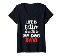 Mujer Nombre del perro Xavi La vida es mejor con mi perro llamado Xavi Camiseta Cuello V