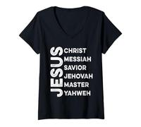 Mujer Nombre Jesucristo Mesías Jubilador Jehová Maestro Yahvé Camiseta Cuello V