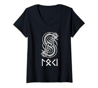 Mujer Nombre Loki en runas nórdicas y símbolo de Serpiente Camiseta Cuello V