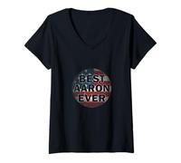 Mujer Nombre personalizado Aaron I Love Aaron USA estilo vintage Fun Camiseta Cuello V
