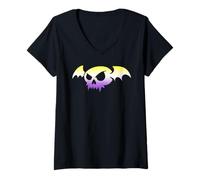 Mujer Nonbinary Bat Vampire Skull Enby Pride Flag Goth Halloween Camiseta Cuello V