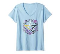 Mujer Nonbinary Pentagram Wiccan Pagan Enby NB Pride Flag Boho Camiseta Cuello V