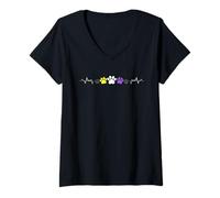 Mujer Nonbinary Pride Corazones Latido Enby LGBTQ Plus Camiseta Cuello V