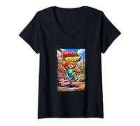 Mujer None Stop New York City Teddy Bear Playing Street Basketball Camiseta Cuello V