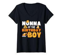 Mujer Nonna of The Birthday Construcción Bday Party Crew Boys Camiseta Cuello V