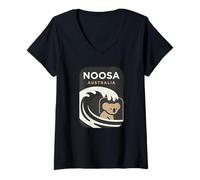 Mujer Noosa Australia Surf Onda Koala Naturaleza Silueta Camiseta Cuello V