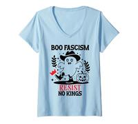 Mujer Nope No Kings in America Boo Fascism Fall of Fascism Resist Camiseta Cuello V