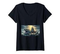 Mujer nore mitología Thor se Encuentra Frente a World Serpent como Ganador Camiseta Cuello V
