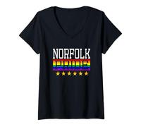 Mujer Norfolk Pride England Gay Lesbianas Queer LGBT Rainbow Flag Camiseta Cuello V