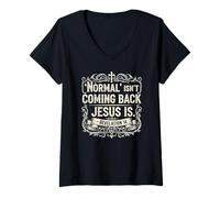 Mujer Normal no está regresando Jesús es el Libro de Las revelaciones Biblia Camiseta Cuello V