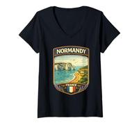 Mujer Normandía Francia Vacaciones Francia Regalo Normandía Travel Gift Camiseta Cuello V