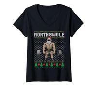 Mujer Norte Swole, Entrenamiento de Navidad, Santa levantando Pesas Fitnes Camiseta Cuello V