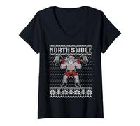 Mujer Norte Swole, Entrenamiento de Navidad, Santa levantando Pesas Fitnes Camiseta Cuello V
