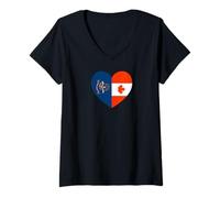 Mujer North Dakota and Canada Flags: Heart Shaped Unity Camiseta Cuello V