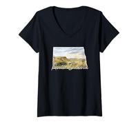 Mujer North Dakota Arte en Acuarela de paisajes Dakota del Norte Camiseta Cuello V