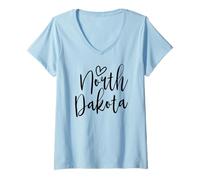 Mujer North Dakota Heart Love Dakota del Norte para Mujer Camiseta Cuello V