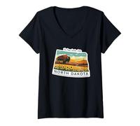Mujer North Dakota Ilustración de Bisonte Camiseta Cuello V