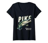 Mujer Northern Pike Whisperer Entusiastas de la Pesca Pescadores Pescadores Camiseta Cuello V