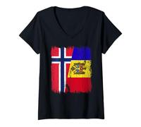 Mujer Noruega Moldavia Media Bandera Noruega Moldova Heritage Camiseta Cuello V