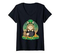 Mujer Norwegian Forest Cat St Patricks Day Leprechaun Wegies Camiseta Cuello V