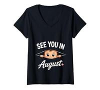 Mujer Nos vemos en Agosto Anuncio de Embarazo Baby Shower Nueva ma Camiseta Cuello V