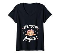 Mujer Nos vemos en Agosto Revelación de Embarazo Baby Shower Niña Camiseta Cuello V