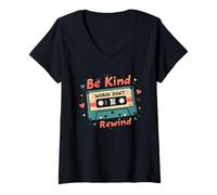 Mujer Nostalgic 80s 90s Be Kind Words Don't Rewind Cinta de Casete Camiseta Cuello V