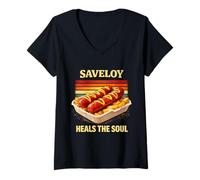 Mujer Nostálgico Británico Chippy Comida Saveloy Cura El Alma Camiseta Cuello V