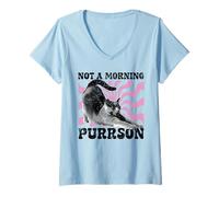 Mujer Not A Morning Purrson, divertido gato retro gruñón Camiseta Cuello V
